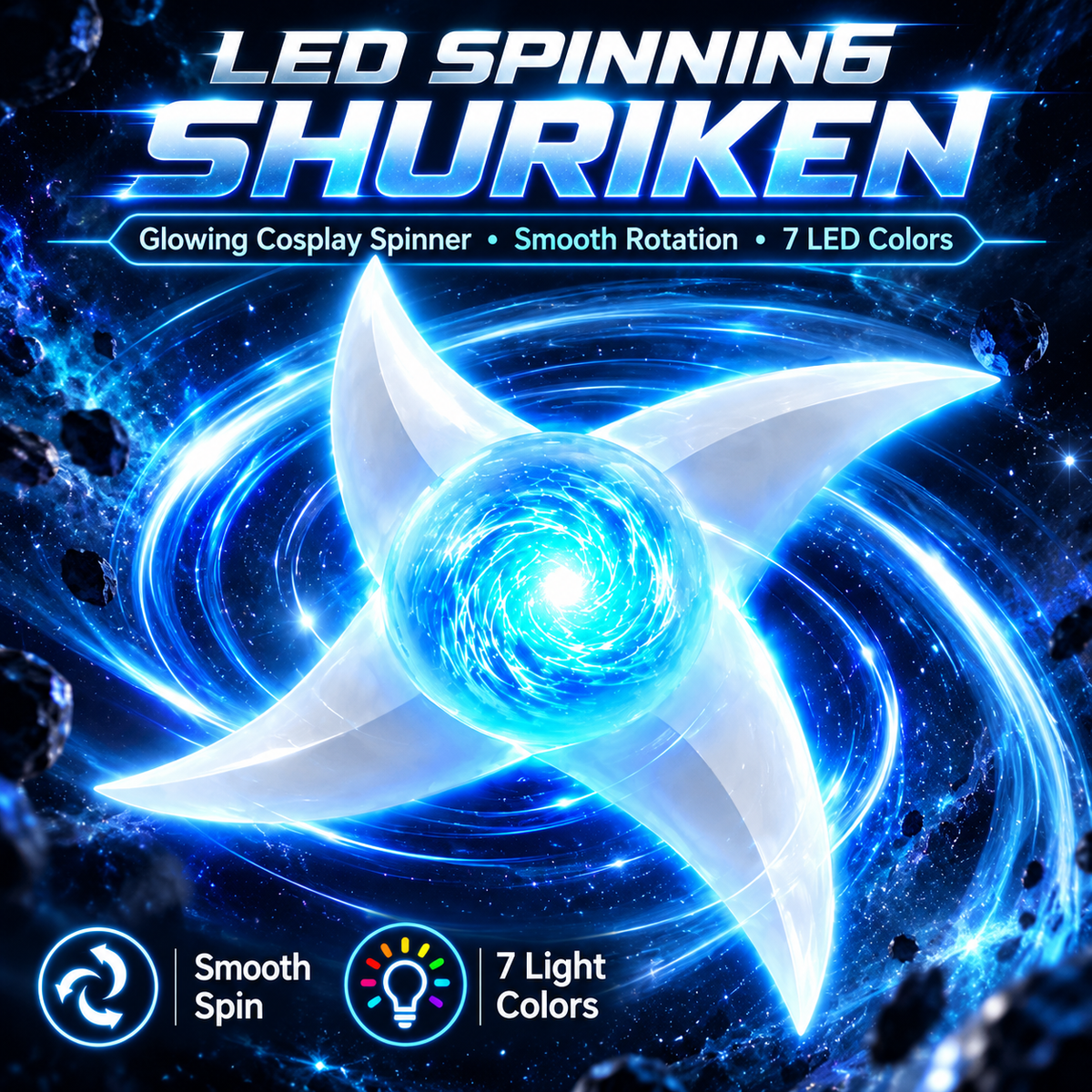 ✨ Spinning LED Shuriken Light Toy – 7-Color Rotating Cosplay Prop | Special Sale