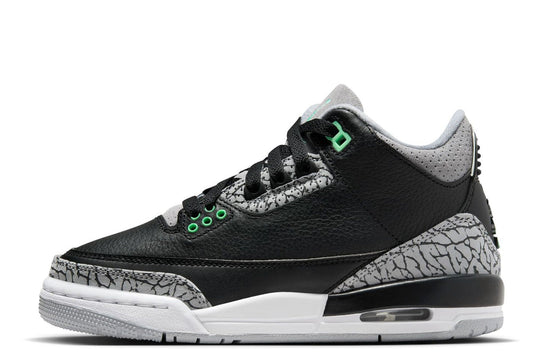 Big Kid's Jordan 3 Retro Black/Green Glow-Wolf Grey (DM0967 031)