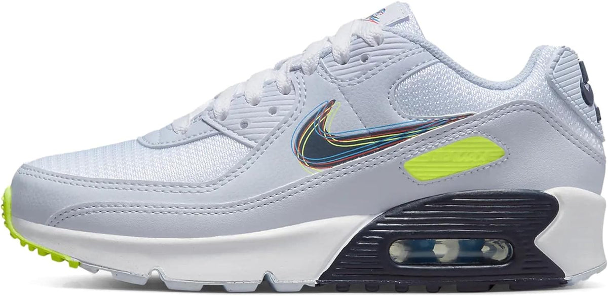 Big Kid's Nike Air Max 90 White/Blackened Blue-Volt (DV3480 100)